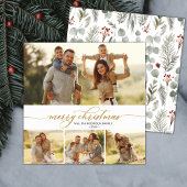 Modern Botanisch Script 4 Multi Photo Christmas Feestdagenkaart