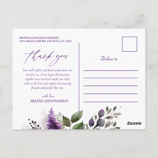 Modern Botanisch Script Elegant Wedding Dank u Briefkaart (Achterkant)