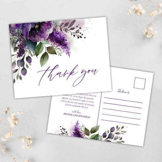 Modern Botanisch Script Elegant Wedding Dank u Briefkaart