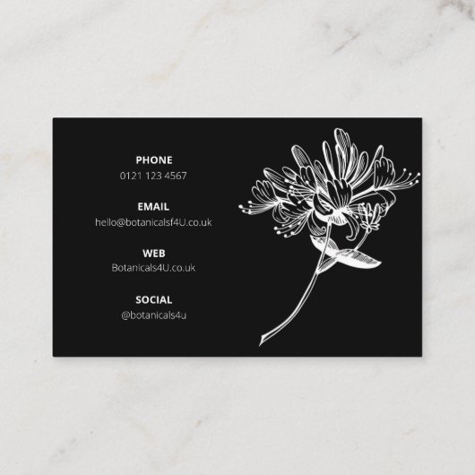 Modern Botanisch Script en Drawn Flowers UK/Euro Visitekaartje (Achterkant)