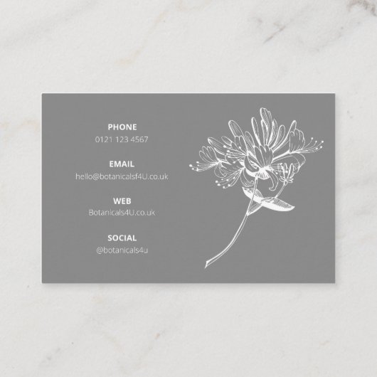 Modern Botanisch Script en Drawn Flowers UK/Euro Visitekaartje (Achterkant)