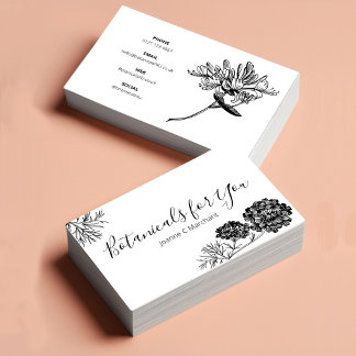 Modern Botanisch Script en Drawn Flowers UK/Euro Visitekaartje