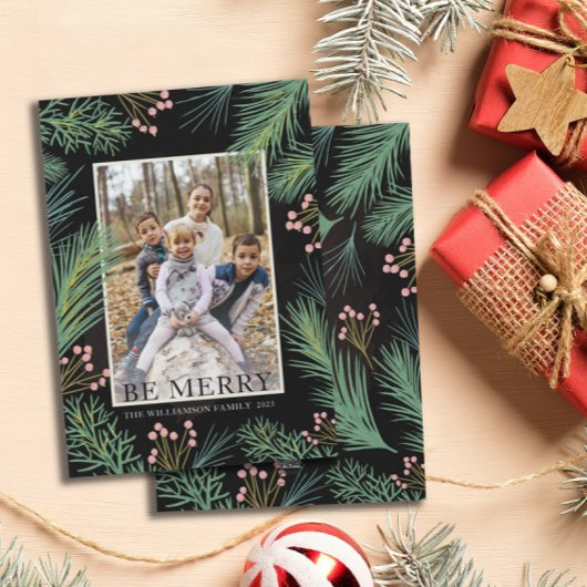 Modern Botanisch Wees Vrolijk Kerstmis Feestdagenkaart