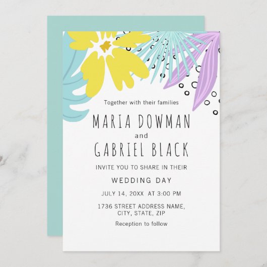 Modern botanisch zomerhuwelijk kaart (Voorkant / Achterkant)