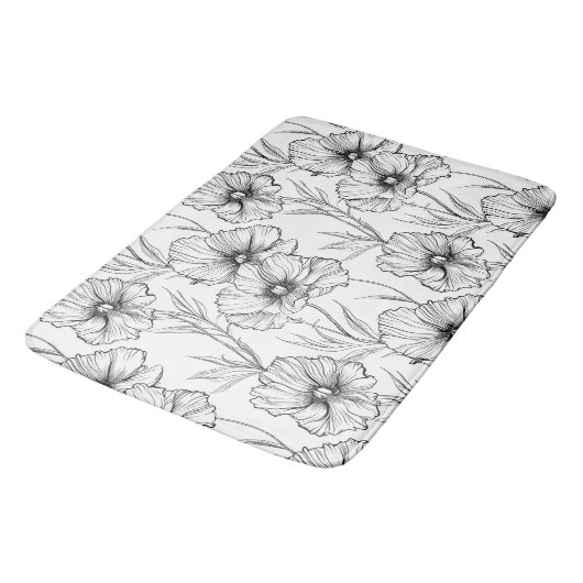 Modern Botanisch Zwart-Wit Bloempatroon Badmat (Gekanteld)
