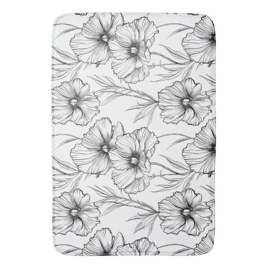 Modern Botanisch Zwart-Wit Bloempatroon Badmat (Voorkant Verticaal)