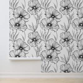 Modern Botanisch Zwart-Wit Bloempatroon Behang