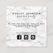 Modern Botanisch Zwart-Wit Marmer Vierkante Visitekaartje (Achterkant)