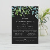Modern botanische Greenery Black Rehearsal Dinner Aankondiging (Staand voorkant)