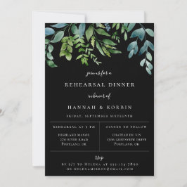 Modern botanische Greenery Black Rehearsal Dinner Aankondiging