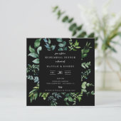 Modern botanische Greenery Black Rehearsal Dinner Kaart (Staand voorkant)