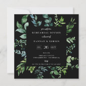Modern botanische Greenery Black Rehearsal Dinner Kaart (Voorkant)