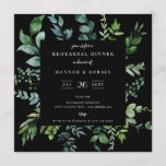 Modern botanische Greenery Black Rehearsal Dinner Kaart<br><div class="desc">Modern botanisch groen,  bruiloft repetitie diner uitnodiging. Kaart beschikt over moderne witte typografie design stijl sjabloon en klassieke zwarte kleur achtergronden.</div>