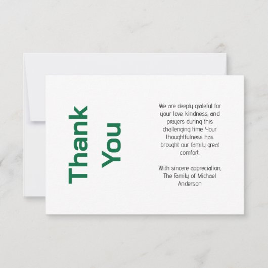 Modern Bottle Green Traditional Sympathy Funeral Bedankkaart (Voorkant)