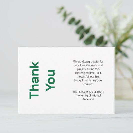 Modern Bottle Green Traditional Sympathy Funeral Bedankkaart (Staand voorkant)