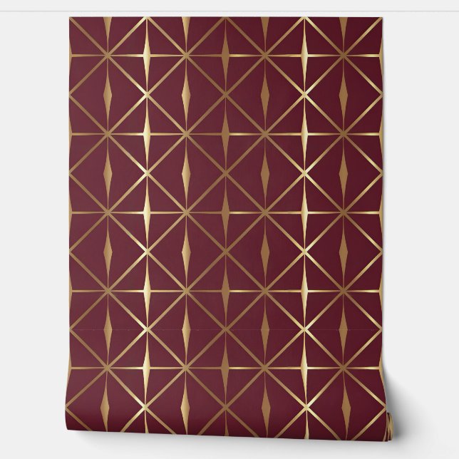 Modern Bourgogne en goud geometrisch patroon Behang (Afrollen)