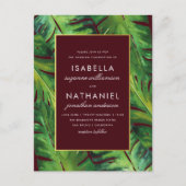 Modern Bourgogne en groen tropisch huwelijk Uitnodiging Briefkaart (Voorkant)