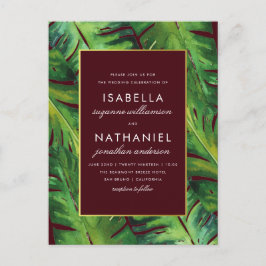 Modern Bourgogne en groen tropisch huwelijk Uitnodiging Briefkaart