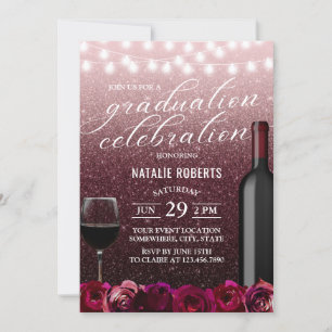 Modern Bourgogne en Roos Gold Floral Afstuderen Kaart