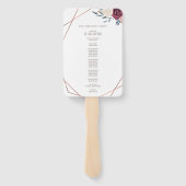 Modern Bourgogne Floral Ivory Trouwprogramma Handwaaier (Achterkant)