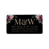 Modern Bourgogne Floral Monogram Zwart Adres Etiket (Voorkant)