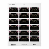 Modern Bourgogne Floral Monogram Zwart Adres Etiket (Full Sheet)