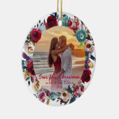 Modern Bourgogne Floral onze eerste kerst Keramisch Ornament (Rechts)