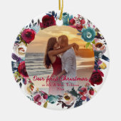 Modern Bourgogne Floral onze eerste kerst Keramisch Ornament (Voorkant)