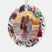 Modern Bourgogne Floral onze eerste kerst Keramisch Ornament (Links)