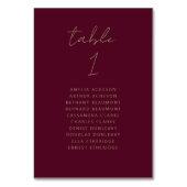 Modern Bourgogne Goud Script Bruiloft Tafel Nummer Kaart (Voorkant)
