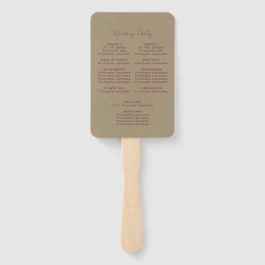 Modern Bourgogne Handschrift Goud Bruiloft Program Handwaaier (Achterkant)