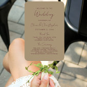 Modern Bourgogne Handschrift Goud Bruiloft Program Handwaaier