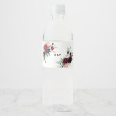 Modern Bourgogne Marine Bloemen Water Flesje Label Waterfles Etiket (Voorkant)