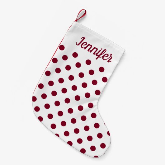 Modern Bourgogne Polka dots patroon Kleine Kerstsok (Voorkant (Hangend))