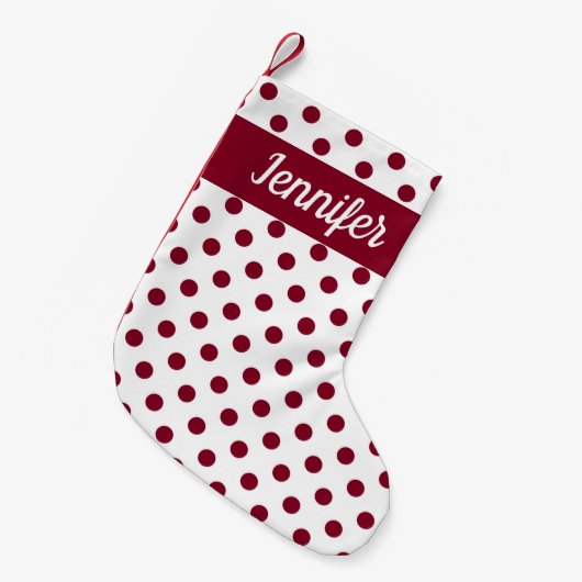 Modern Bourgogne Polka dots patroon Kleine Kerstsok (Voorkant (Hangend))