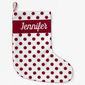 Modern Bourgogne Polka dots patroon Kleine Kerstsok (Voorkant)