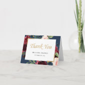 Modern  Bourgogne Rood Blauw Bloemen Dank u Bedankkaart (Voorkant)