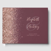 Modern Bourgogne Roos Goud Glitter Script Gastenboek (Voorkant)