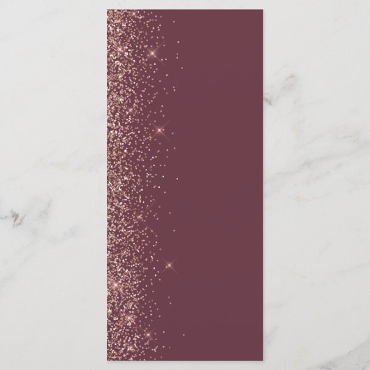 Modern Bourgogne Roos Gouden Glitter Edge Bruiloft Menu (Achterkant)