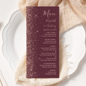 Modern Bourgogne Roos Gouden Glitter Edge Bruiloft Menu