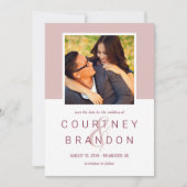 Modern Bourgogne Roos Roze Monogram Bruiloft Foto Save The Date (Voorkant)