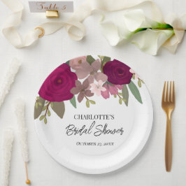 Modern Bourgogne Tuin Bloemen Vrijgezellenfeest Papieren Bordje