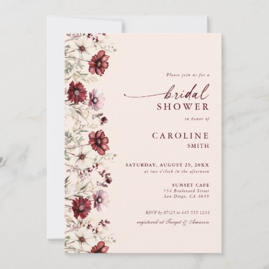 Modern Bourgogne Wildflower Vrijgezellenfeest Kaart (Voorkant)