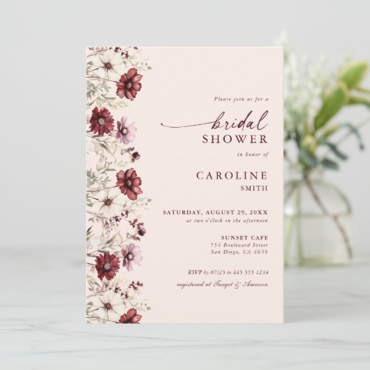 Modern Bourgogne Wildflower Vrijgezellenfeest Kaart (Staand voorkant)