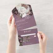 Modern Bourgogne & Witte Pioenen & Rozen Diner All In One Uitnodiging (Afscheurbaar)