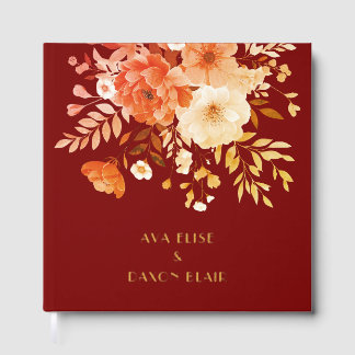 Modern Bourgondië Bloemen Trouwgoud Gastenboek