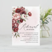 Modern Bourgondië Blush Bloemen repetitie diner Kaart (Staand voorkant)