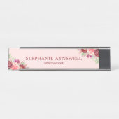 Modern Bourgondië Blush Roze Bloemen Waterverf Bureau Naambordje (Voorkant)