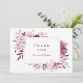 Modern Bourgondië Blush Waterverf Bloemen Dank u Bedankkaart (Staand voorkant)