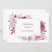Modern Bourgondië Blush Waterverf Bloemen Dank u Bedankkaart (Voorkant / Achterkant)
